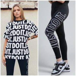 NWT XL NIKE MATCHING OUTFIT BLACK WHITE SET TSHIRT LEGGINGS BUNDLE